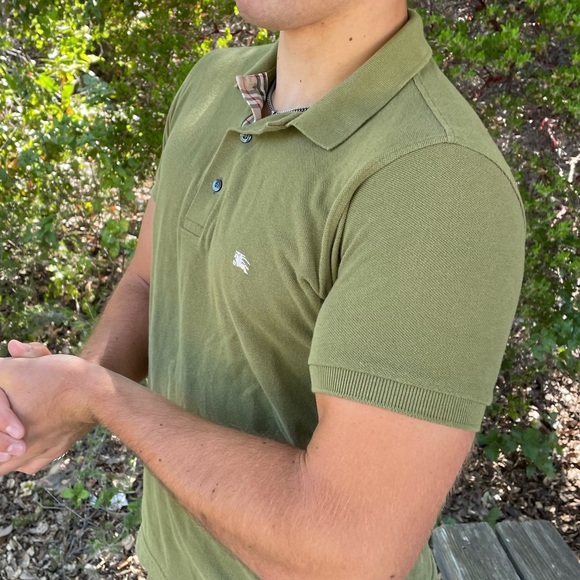 BURBERRY LONDON NOVA PLAID CHECK EN POLO SHIRT SLIM FIT SOLDIER GREEN ARMY OLIVE - Picture 8 of 16